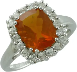Carillon 2.17 Carat Brazilian Fire Opal Cushion Shape Natural Non-Treated Gemstone 925 Sterling Silver Ring Engagement Jewelry for Women & Men
