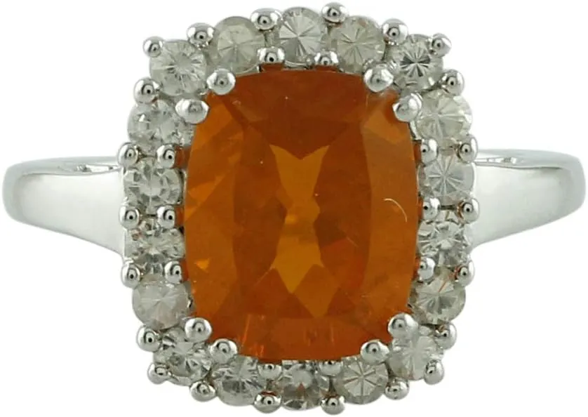 Carillon 2.17 Carat Brazilian Fire Opal Cushion Shape Natural Non-Treated Gemstone 925 Sterling Silver Ring Engagement Jewelry for Women & Men