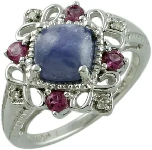 Carillon 2.2 Carat Tanzanite Cushion Shape Natural Non-Treated Gemstone 10K White Gold Ring Engagement Jewelry for Women & Men