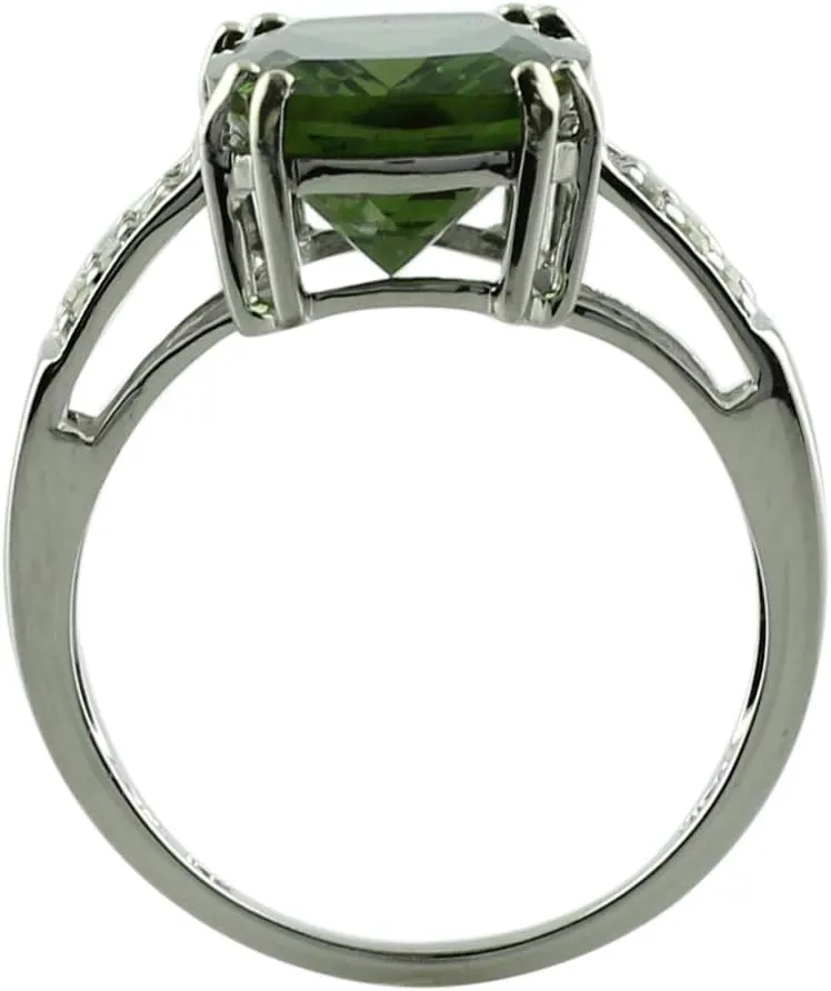 Carillon 5.28 Carat Green Apatite Cushion Shape Natural Non-Treated Gemstone 14K White Gold Ring Engagement Jewelry for Women & Men