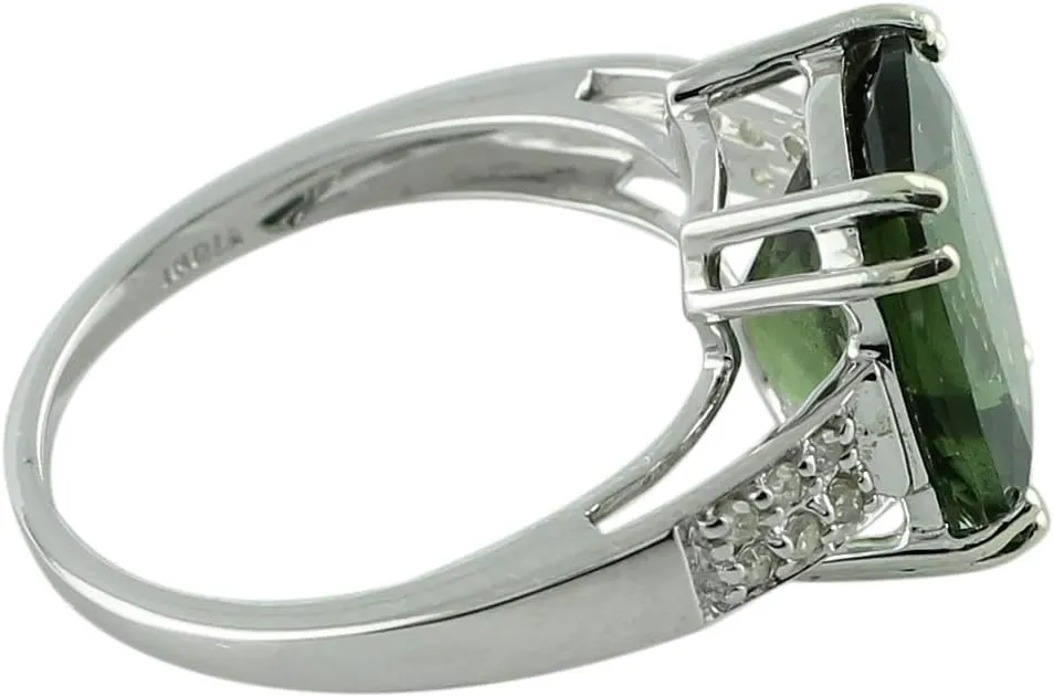 Carillon 5.28 Carat Green Apatite Cushion Shape Natural Non-Treated Gemstone 14K White Gold Ring Engagement Jewelry for Women & Men