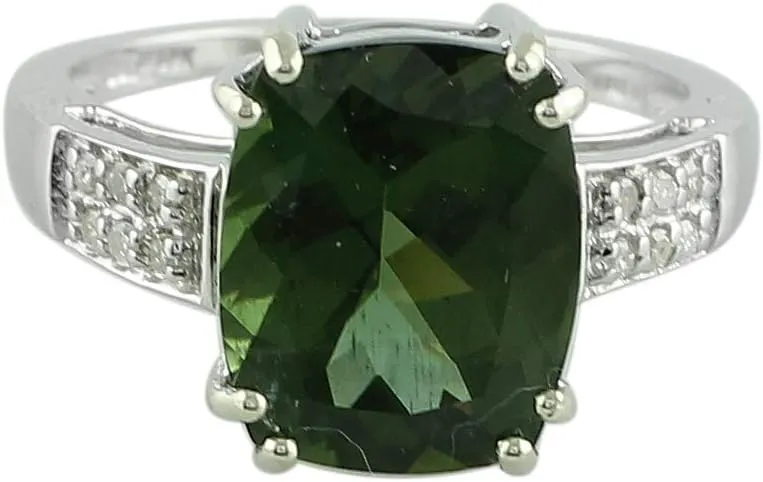 Carillon 5.28 Carat Green Apatite Cushion Shape Natural Non-Treated Gemstone 14K White Gold Ring Engagement Jewelry for Women & Men