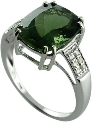 Carillon 5.28 Carat Green Apatite Cushion Shape Natural Non-Treated Gemstone 14K White Gold Ring Engagement Jewelry for Women & Men
