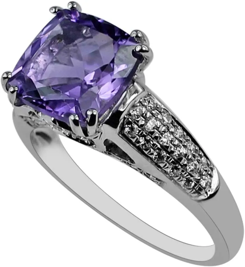 Carillon Amethyst Cushion Shape 9MM Natural Earth Mined Gemstone 925 Sterling Silver Ring Unique Jewelry for Women & Men