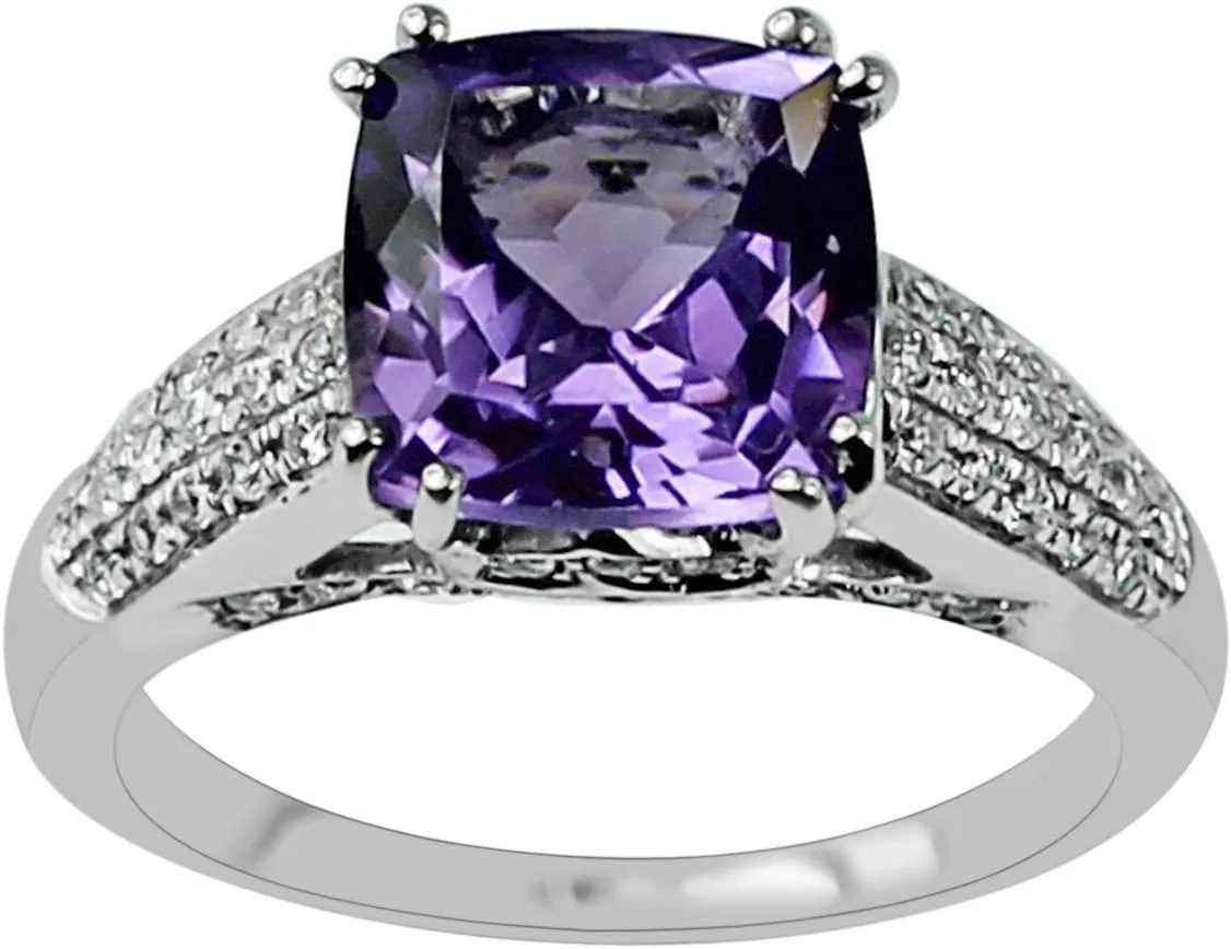 Carillon Amethyst Cushion Shape 9MM Natural Earth Mined Gemstone 925 Sterling Silver Ring Unique Jewelry for Women & Men
