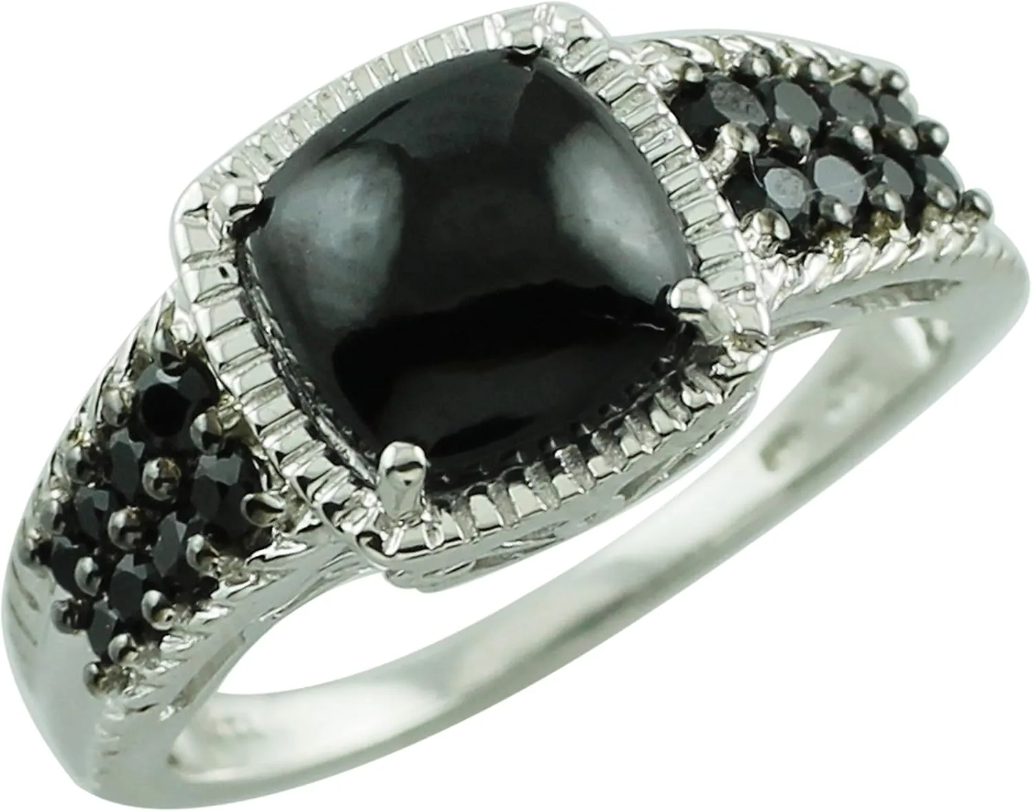 Carillon Black Spinel Cushion Shape Natural Non-Treated Gemstone 925 Sterling Silver Ring Engagement Jewelry for Women & Men