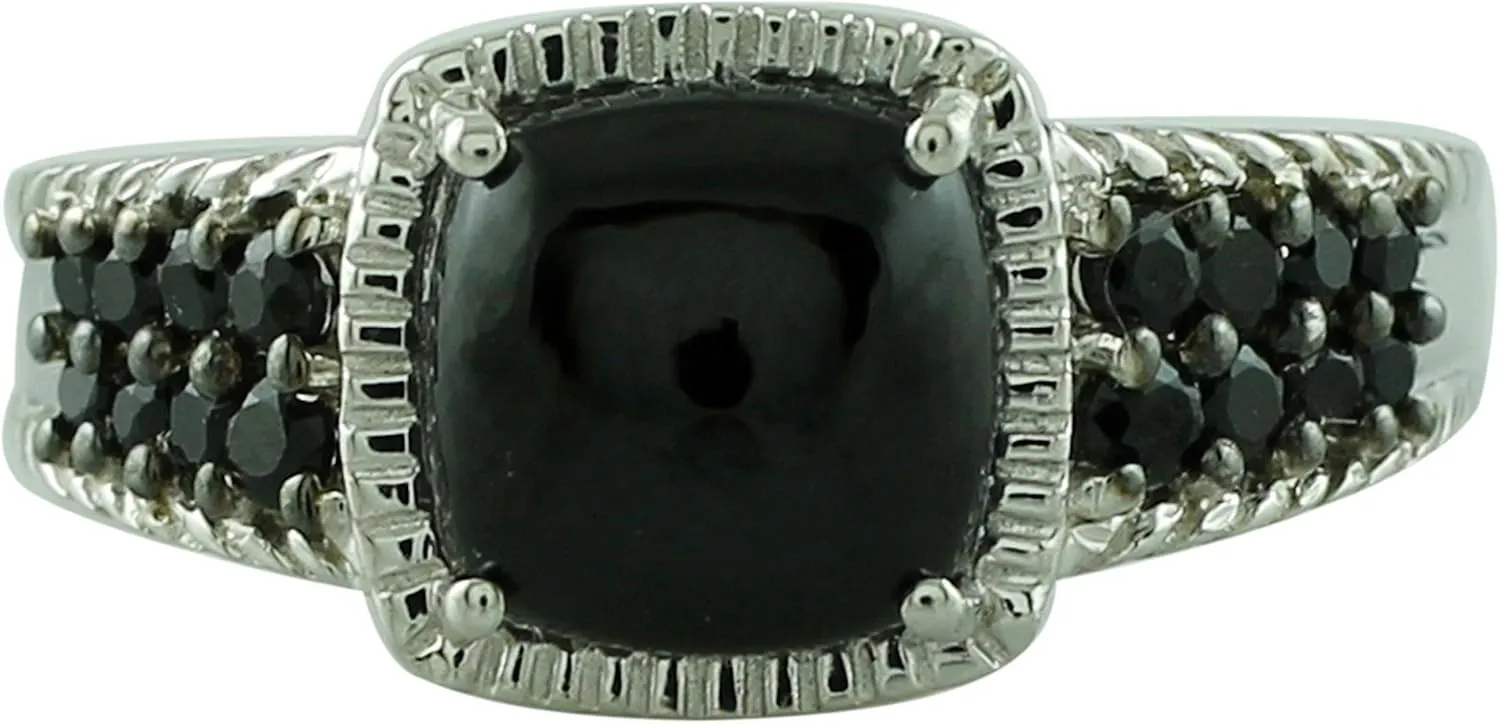 Carillon Black Spinel Cushion Shape Natural Non-Treated Gemstone 925 Sterling Silver Ring Engagement Jewelry for Women & Men