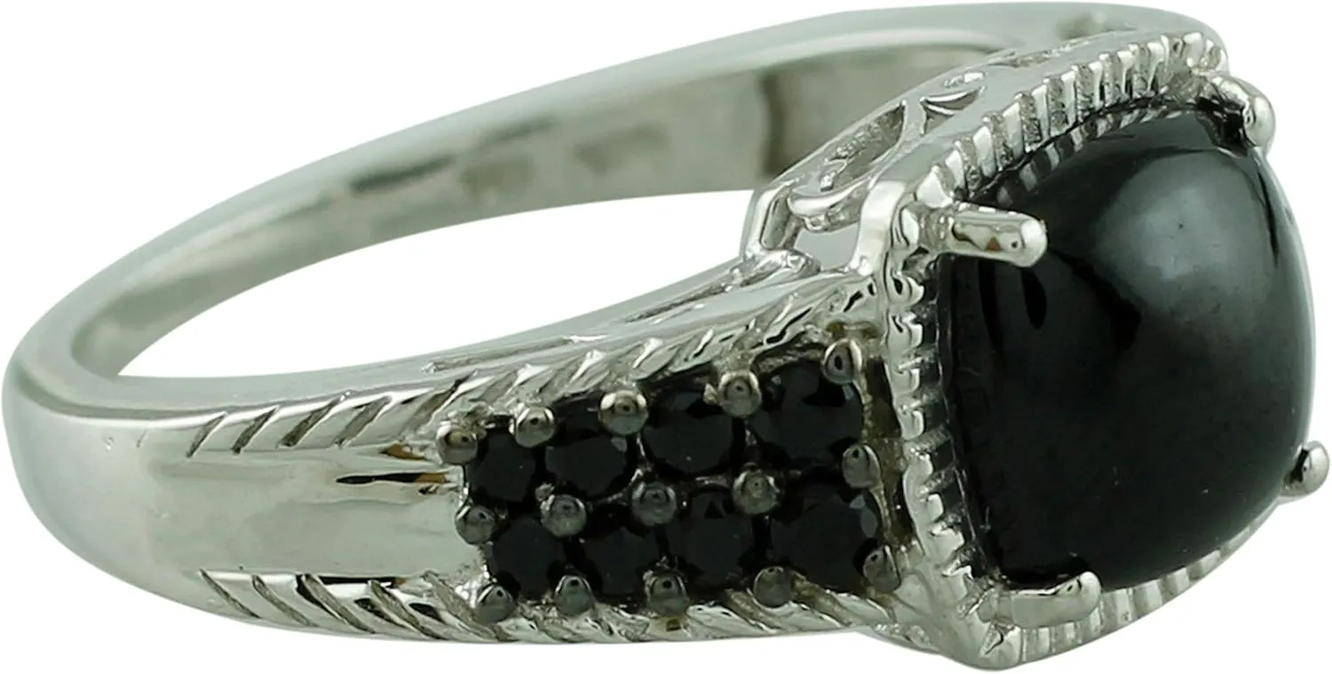 Carillon Black Spinel Cushion Shape Natural Non-Treated Gemstone 925 Sterling Silver Ring Engagement Jewelry for Women & Men