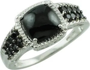 Carillon Black Spinel Cushion Shape Natural Non-Treated Gemstone 925 Sterling Silver Ring Engagement Jewelry for Women & Men