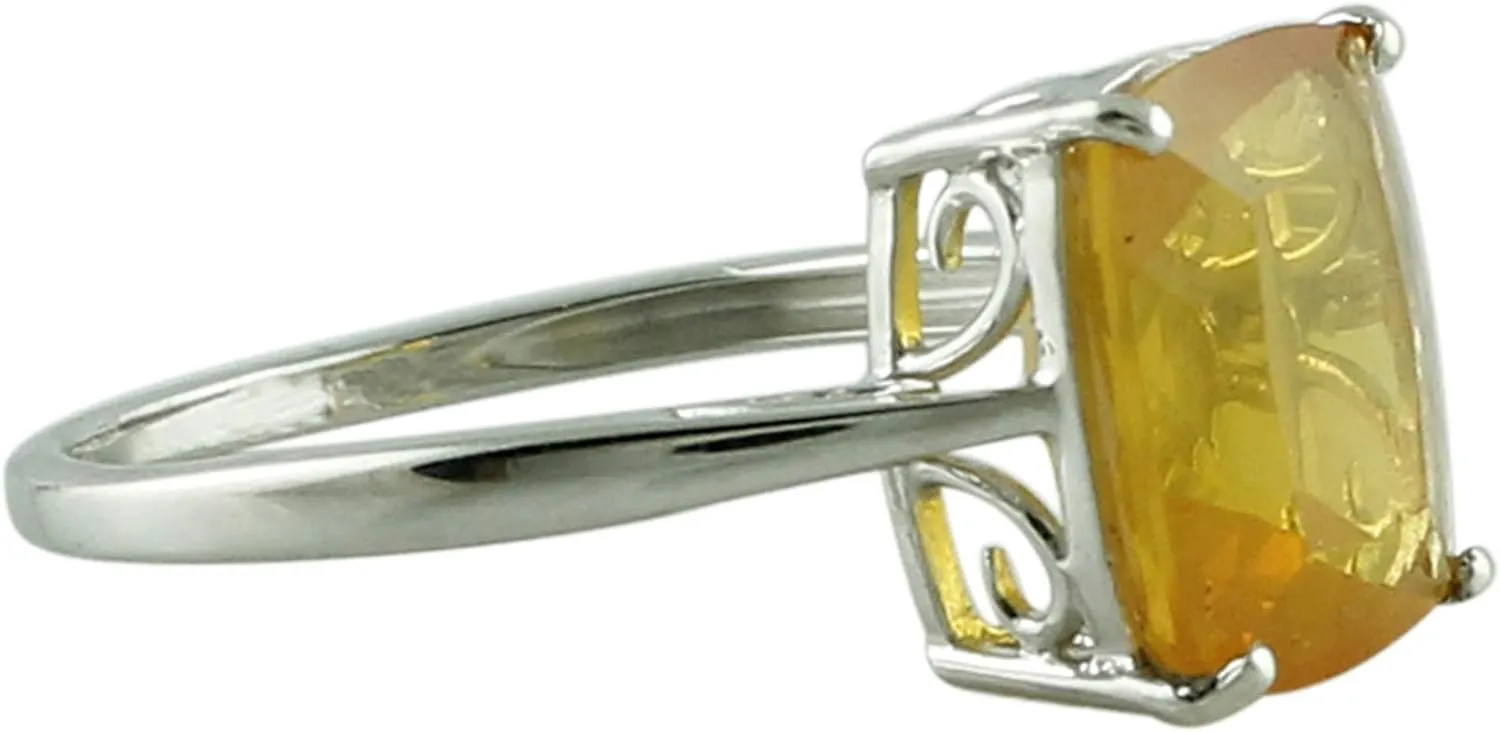 Carillon Brazilian Fire Opal Cushion Shape 2.46 Carat Natural Earth Mined Gemstone 925 Sterling Silver Ring Unique Jewelry for Women & Men