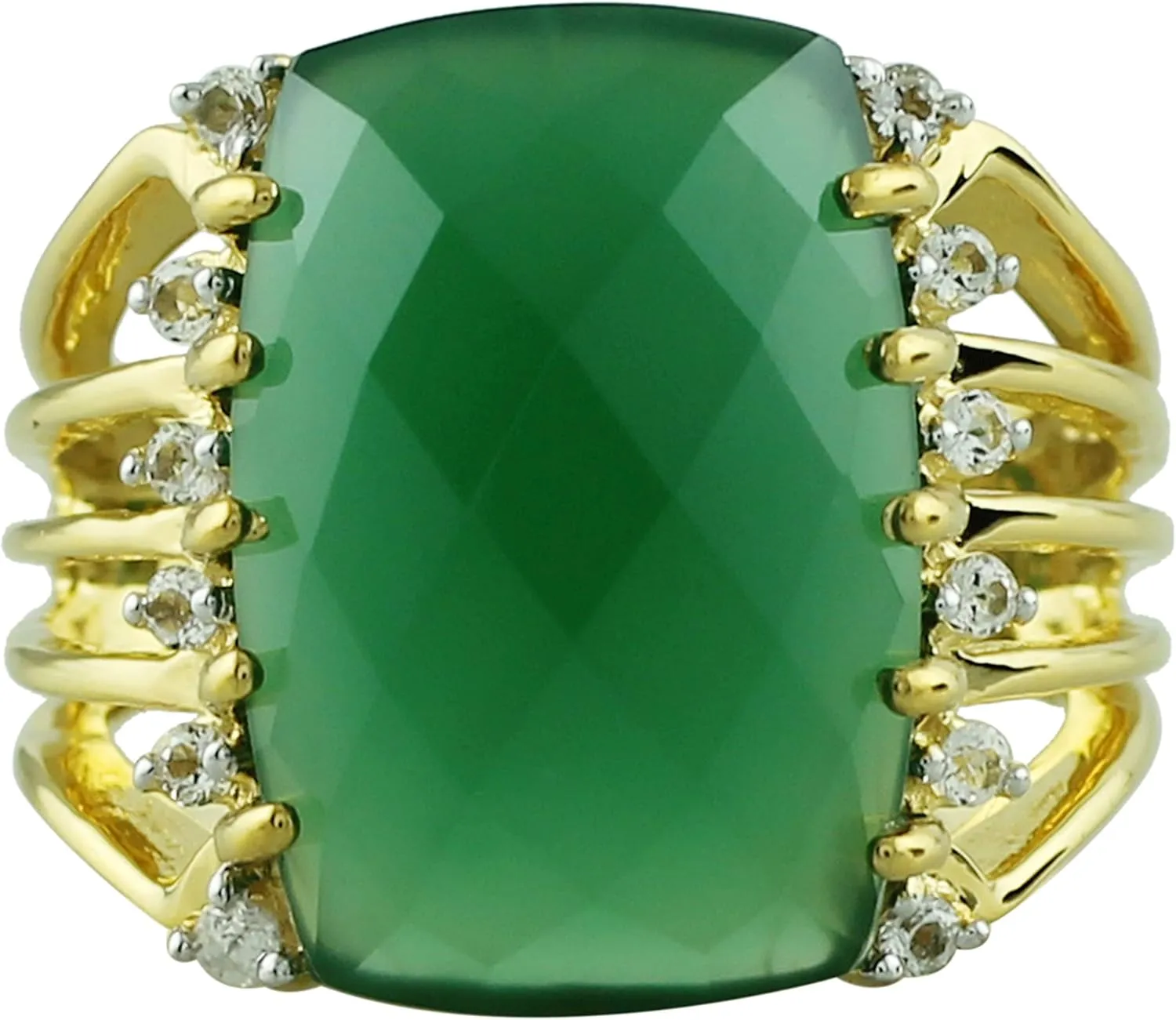 Carillon Dark Pink Onyx Cushion Shape 10.58 Carat Natural Earth Mined Gemstone 925 Sterling Silver Ring Unique Jewelry (Yellow Gold Plated) for Women & Men