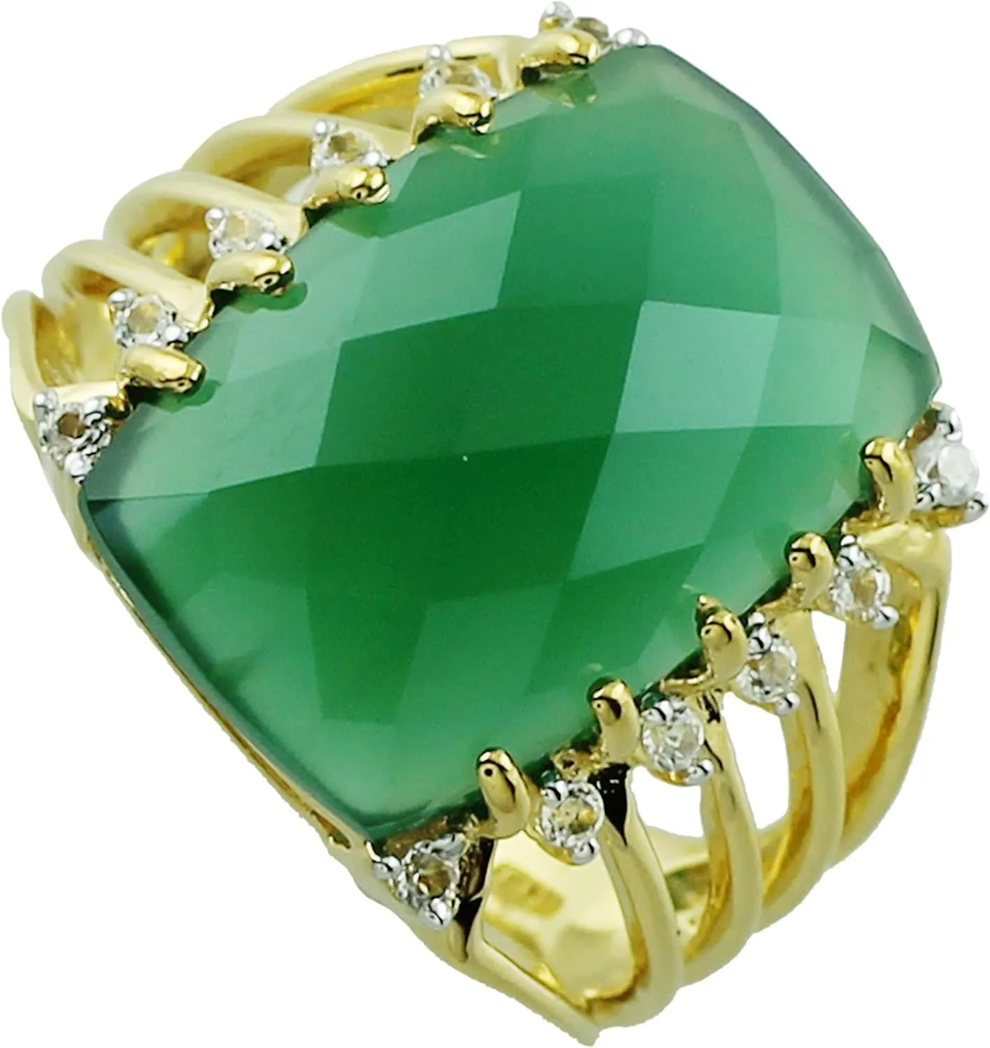 Carillon Dark Pink Onyx Cushion Shape 10.58 Carat Natural Earth Mined Gemstone 925 Sterling Silver Ring Unique Jewelry (Yellow Gold Plated) for Women & Men