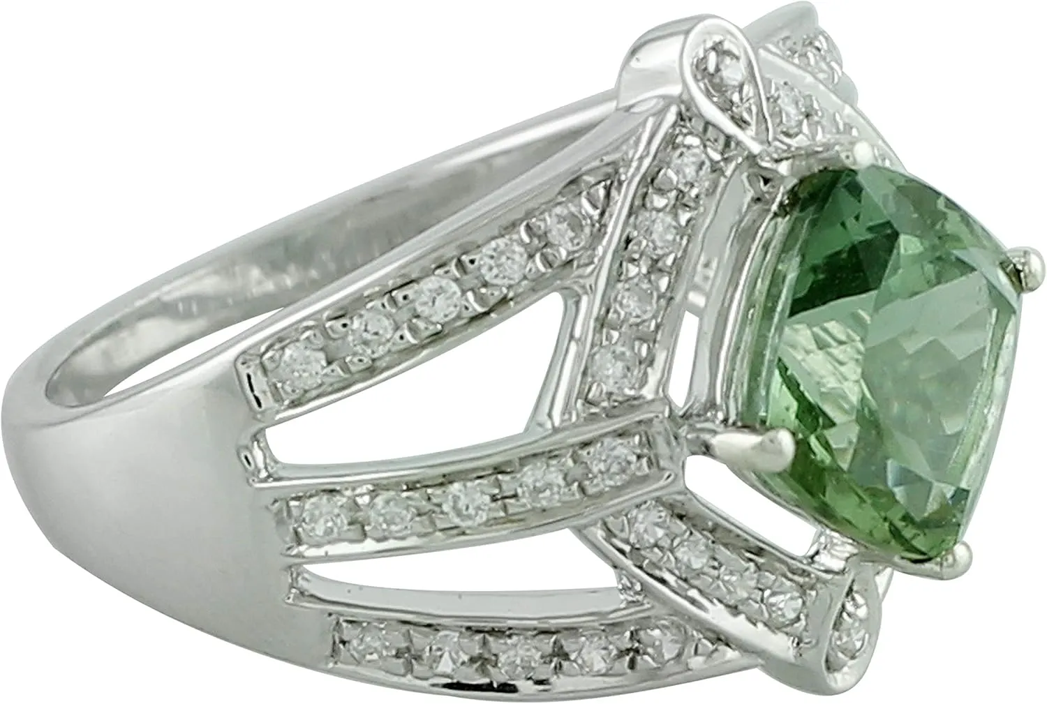 Carillon Green Apatite Cushion Shape 8MM Natural Earth Mined Gemstone 14K White Gold Ring Unique Jewelry for Women & Men