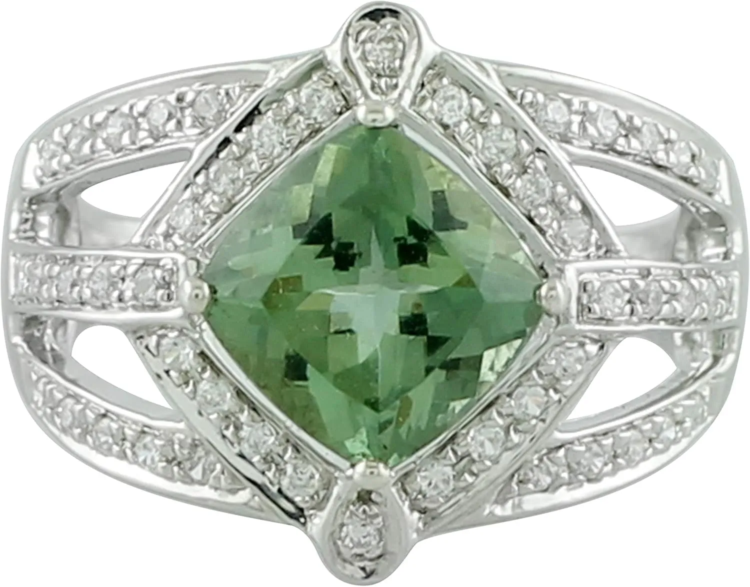 Carillon Green Apatite Cushion Shape 8MM Natural Earth Mined Gemstone 14K White Gold Ring Unique Jewelry for Women & Men