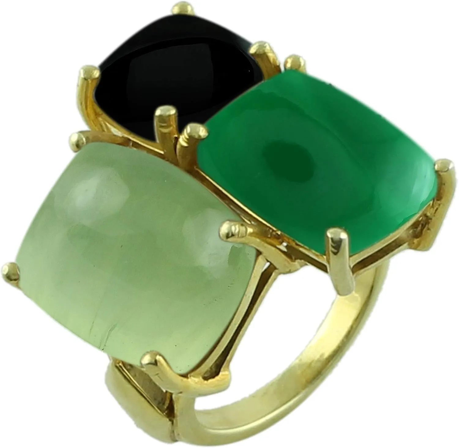 Carillon Green Onyx Cushion Shape 6.4 Carat Natural Earth Mined Gemstone 925 Sterling Silver Ring Unique Jewelry (Yellow Gold Plated) for Women & Men