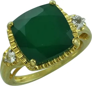 Carillon Green Onyx Cushion Shape Natural Non-Treated Gemstone 925 Sterling Silver Ring Engagement Jewelry (Yellow Gold Plated) for Women & Men