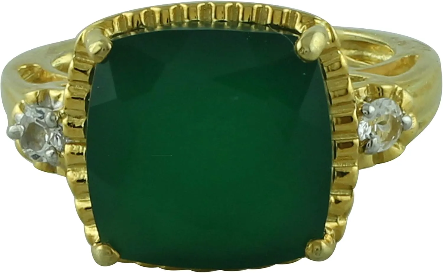 Carillon Green Onyx Cushion Shape Natural Non-Treated Gemstone 925 Sterling Silver Ring Engagement Jewelry (Yellow Gold Plated) for Women & Men