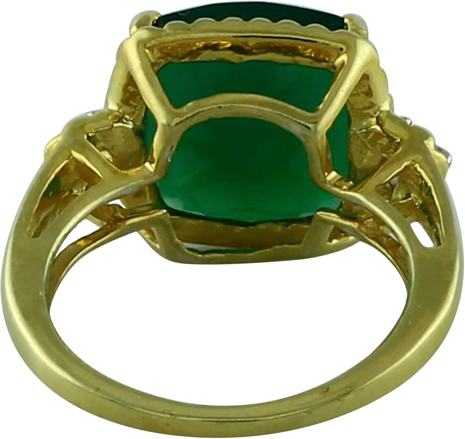Carillon Green Onyx Cushion Shape Natural Non-Treated Gemstone 925 Sterling Silver Ring Engagement Jewelry (Yellow Gold Plated) for Women & Men