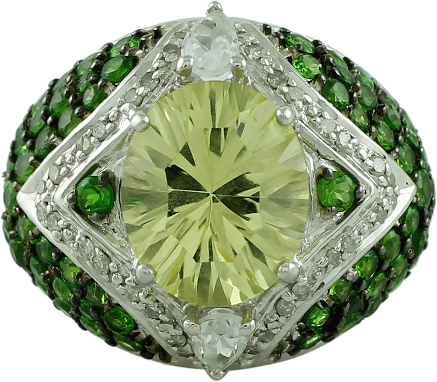 Carillon Serpentine Cushion Shape Natural Non-Treated Gemstone 14K White Gold Ring Birthday Jewelry for Women & Men