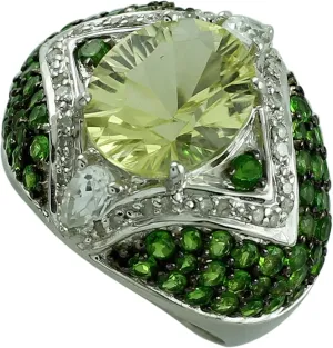 Carillon Serpentine Cushion Shape Natural Non-Treated Gemstone 14K White Gold Ring Birthday Jewelry for Women & Men