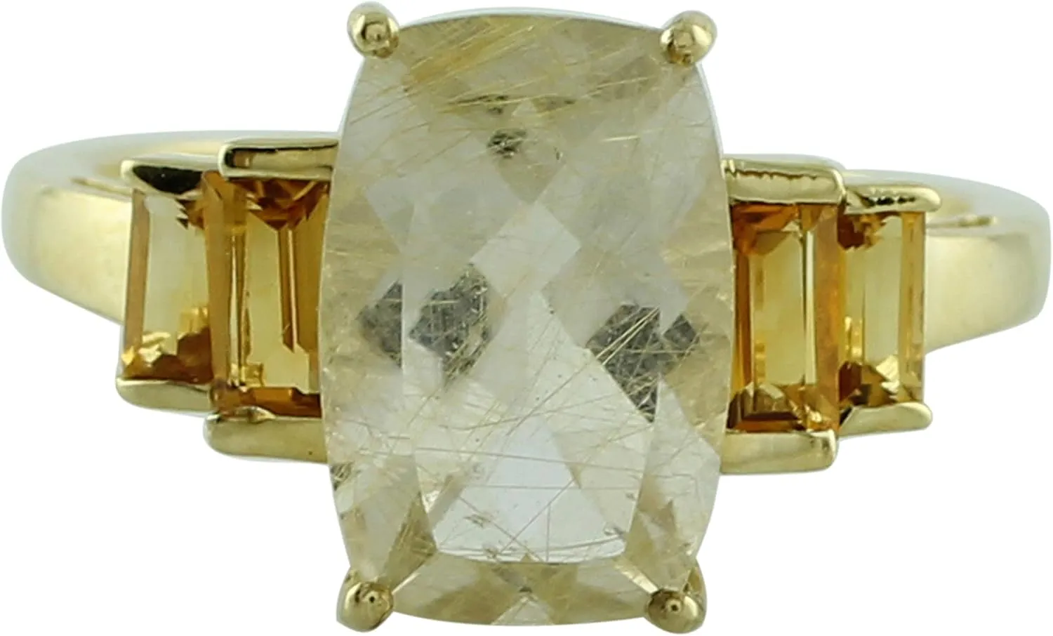 Carillon Stunning Golden Rutile Quartz Cushion Shape 12X8MM Natural Earth Mined Gemstone 14K Yellow Gold Ring Wedding Jewelry for Women & Men