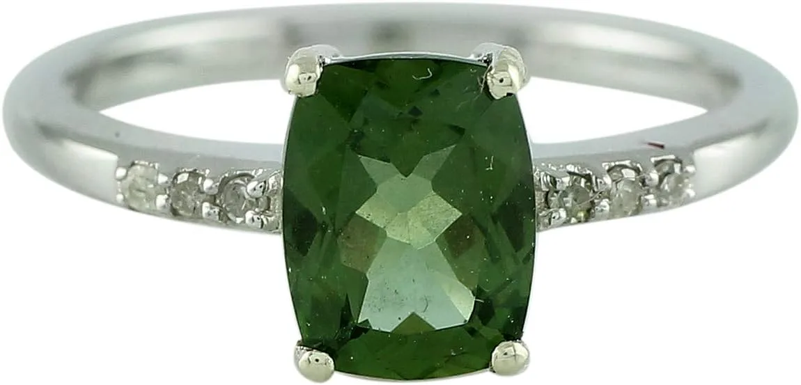 Carillon Stunning Green Apatite Cushion Shape 6X8MM Natural Earth Mined Gemstone 14K White Gold Ring Wedding Jewelry for Women & Men
