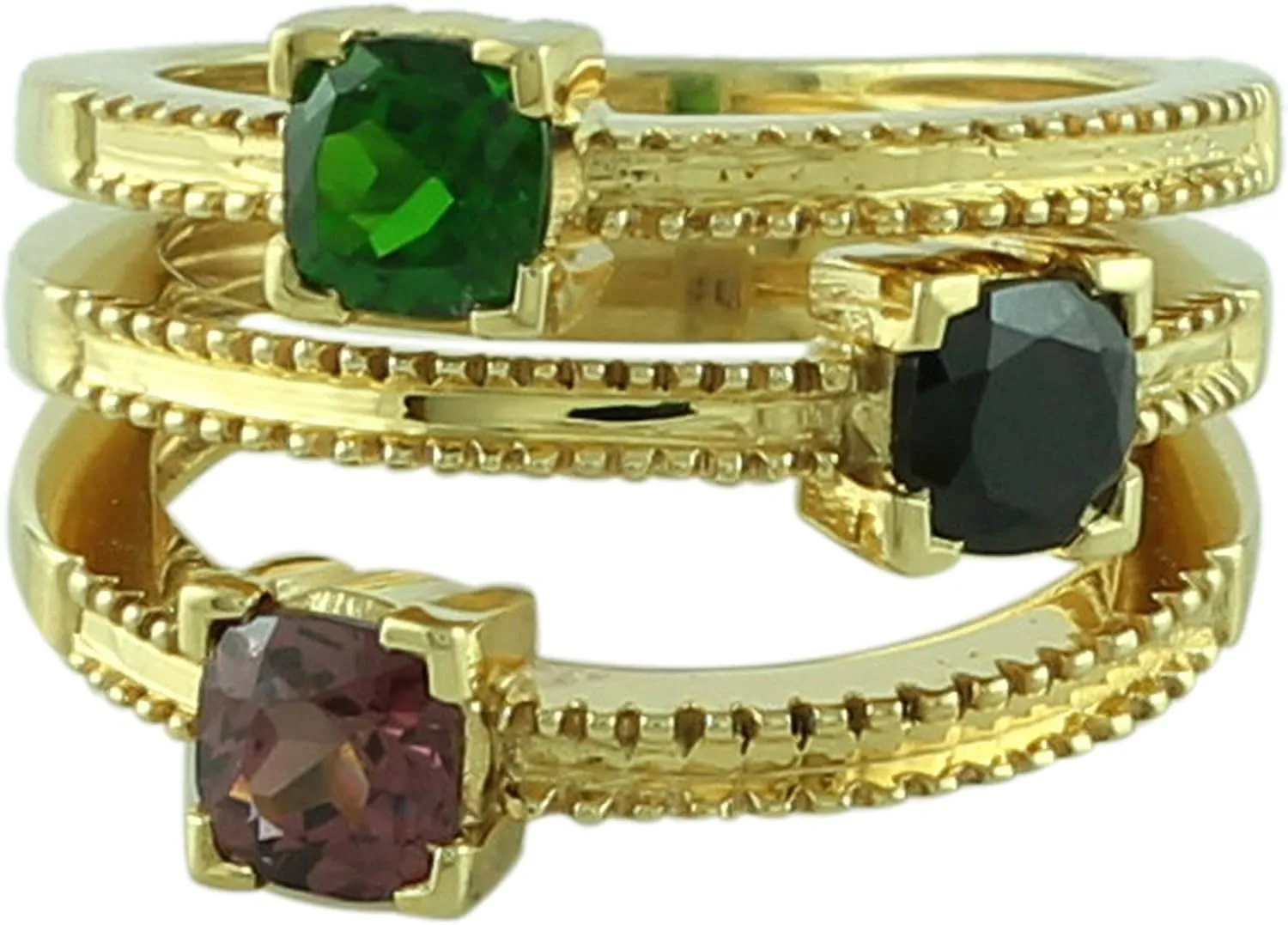 Carillon Stunning Green Onyx Cushion Shape 5MM Natural Earth Mined Gemstone 925 Sterling Silver Ring Wedding Jewelry (Yellow Gold Plated) for Women & Men