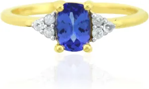 Carillon Tanzanite Cushion Shape 0.7 Carat Natural Earth Mined Gemstone 14K Yellow Gold Ring Unique Jewelry for Women & Men