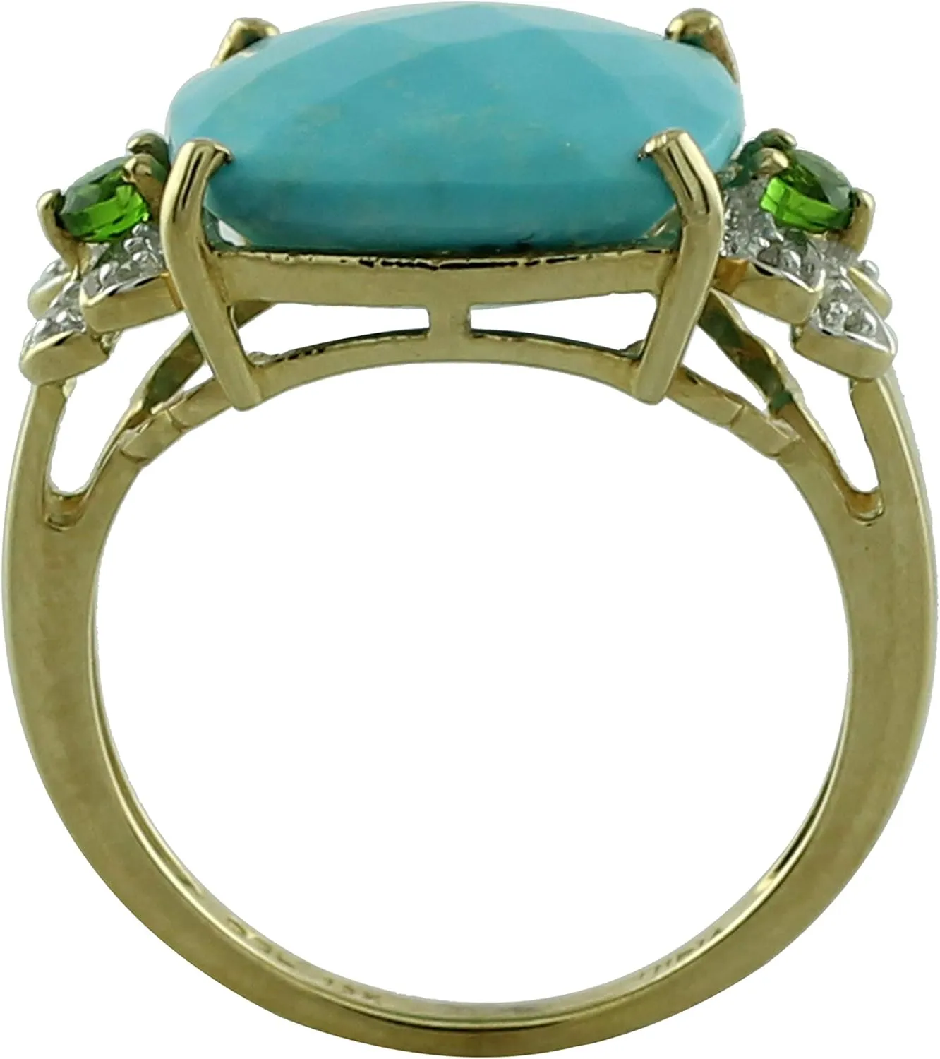 Carillon Turquoise Cushion Shape 13MM Natural Non-Treated Gemstone 925 Sterling Silver Ring Gift Jewelry (Yellow Gold Plated) for Women & Men