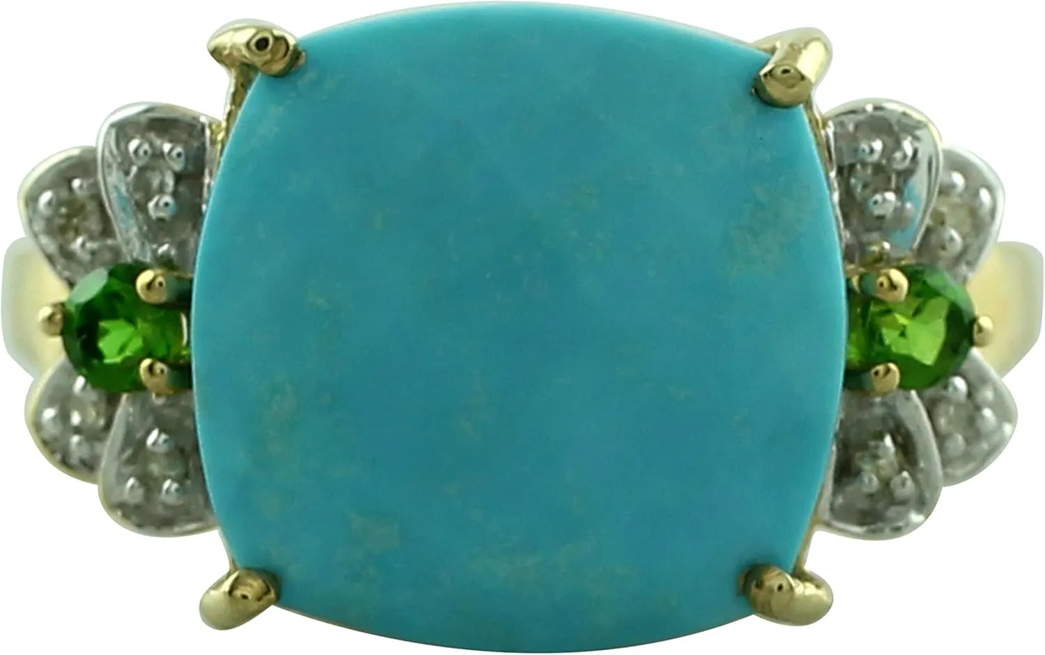 Carillon Turquoise Cushion Shape 13MM Natural Non-Treated Gemstone 925 Sterling Silver Ring Gift Jewelry (Yellow Gold Plated) for Women & Men