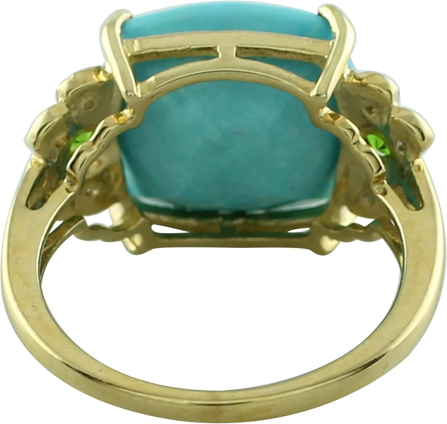 Carillon Turquoise Cushion Shape 13MM Natural Non-Treated Gemstone 925 Sterling Silver Ring Gift Jewelry (Yellow Gold Plated) for Women & Men