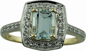 Carillon Aquamarine Cushion Shape 7.5x5.5MM Natural Non-Treated Gemstone 14K Yellow Gold Ring Gift Jewelry for Women & Men
