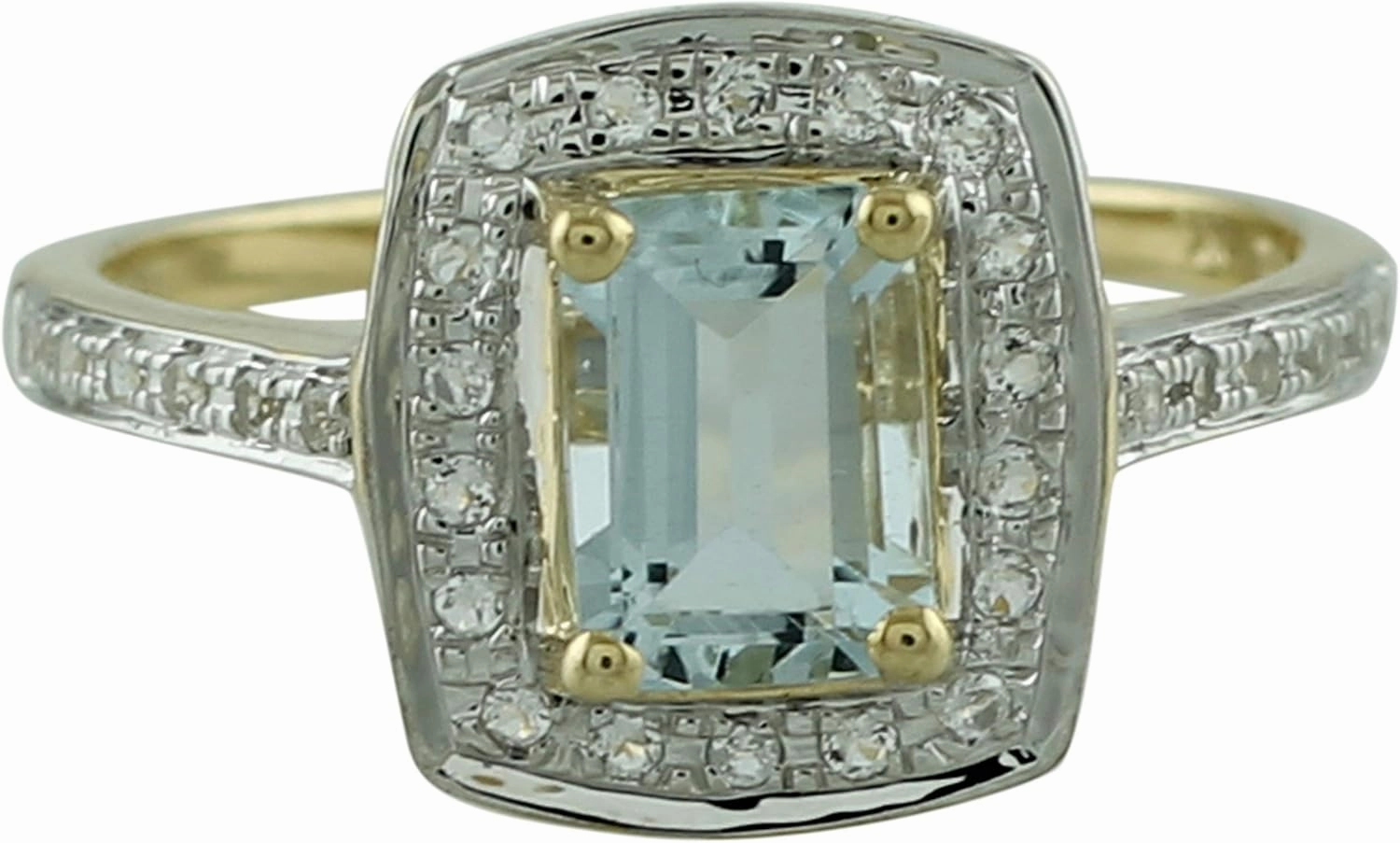 Carillon Aquamarine Cushion Shape 7.5x5.5MM Natural Non-Treated Gemstone 14K Yellow Gold Ring Gift Jewelry for Women & Men