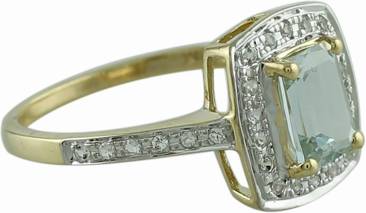 Carillon Aquamarine Cushion Shape 7.5x5.5MM Natural Non-Treated Gemstone 14K Yellow Gold Ring Gift Jewelry for Women & Men