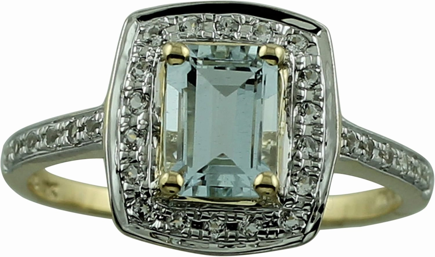 Carillon Aquamarine Cushion Shape 7.5x5.5MM Natural Non-Treated Gemstone 14K Yellow Gold Ring Gift Jewelry for Women & Men