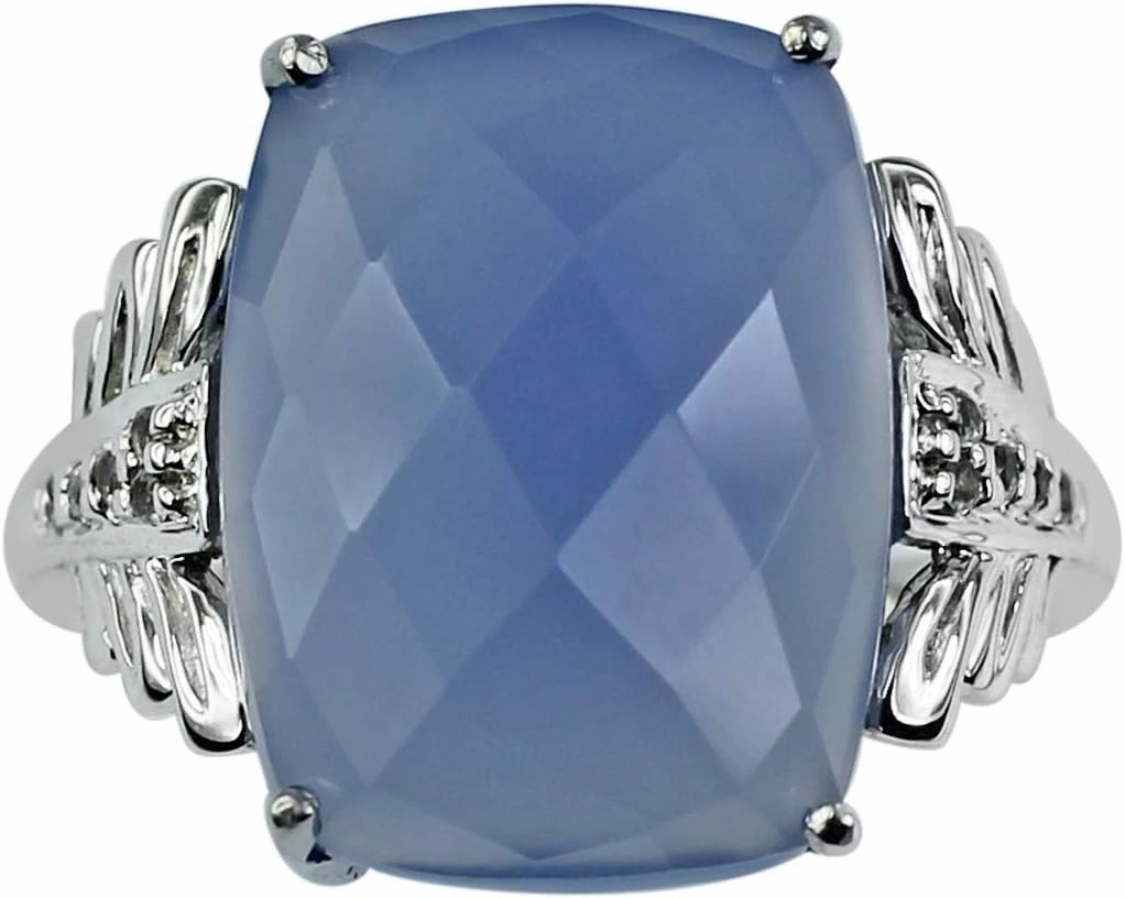 Carillon Blue Onyx 7.03 Carat Natural Gemstone 925 Sterling Silver Ring Wedding Ring for Women