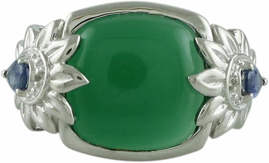 Carillon Certified Green Onyx Cushion Shape Natural Earth Mined Gemstone 925 Sterling Silver Ring Anniversary Jewelry for Women & Men