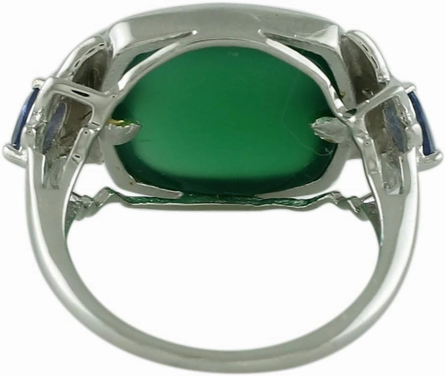 Carillon Certified Green Onyx Cushion Shape Natural Earth Mined Gemstone 925 Sterling Silver Ring Anniversary Jewelry for Women & Men