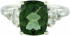 Carillon Green Apatite Cushion Shape Natural Non-Treated Gemstone 14K White Gold Ring Engagement Jewelry for Women & Men