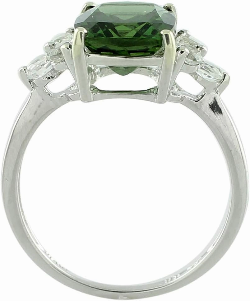 Carillon Green Apatite Cushion Shape Natural Non-Treated Gemstone 14K White Gold Ring Engagement Jewelry for Women & Men