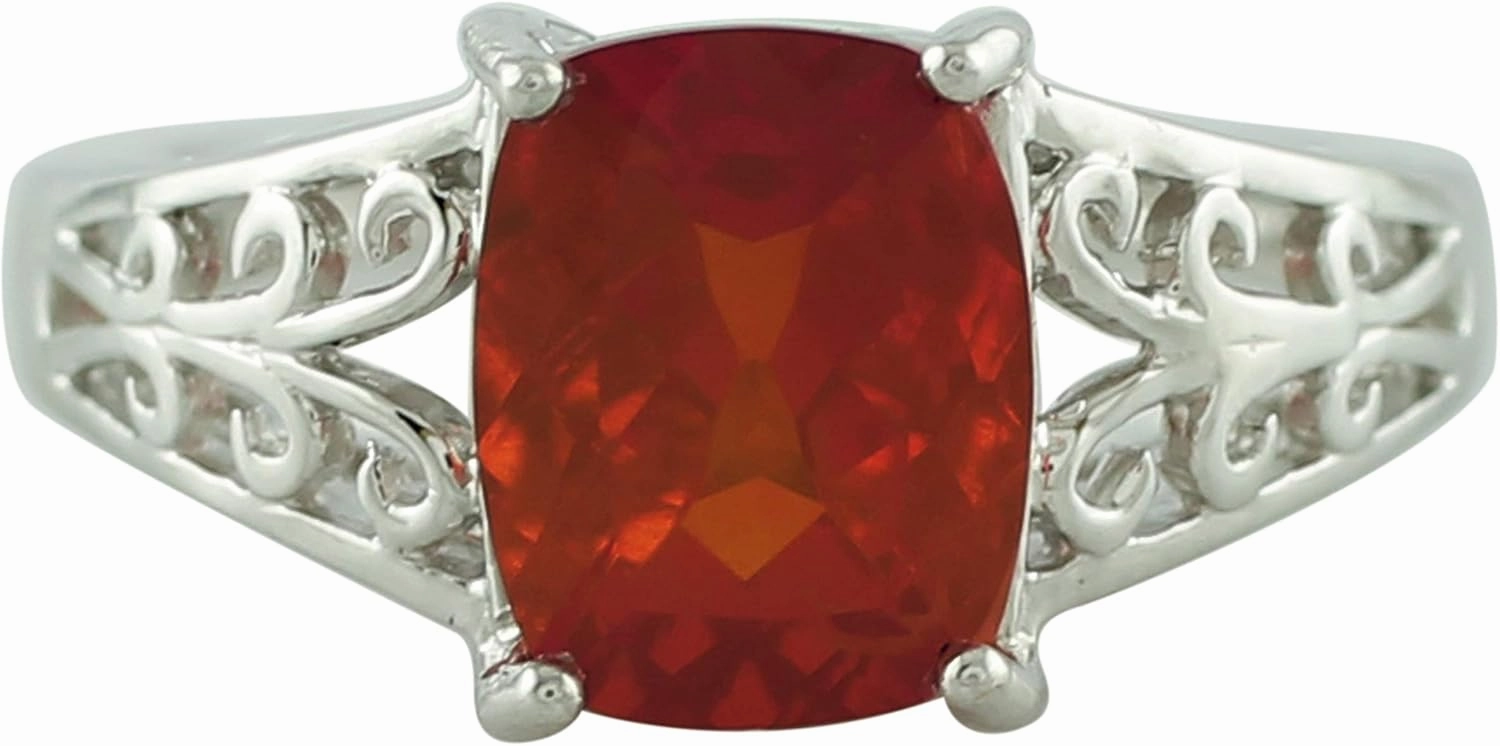 Carillon Stunning Brazilian Fire Opal Cushion Shape 10X8MM Natural Earth Mined Gemstone 925 Sterling Silver Ring Wedding Jewelry for Women & Men