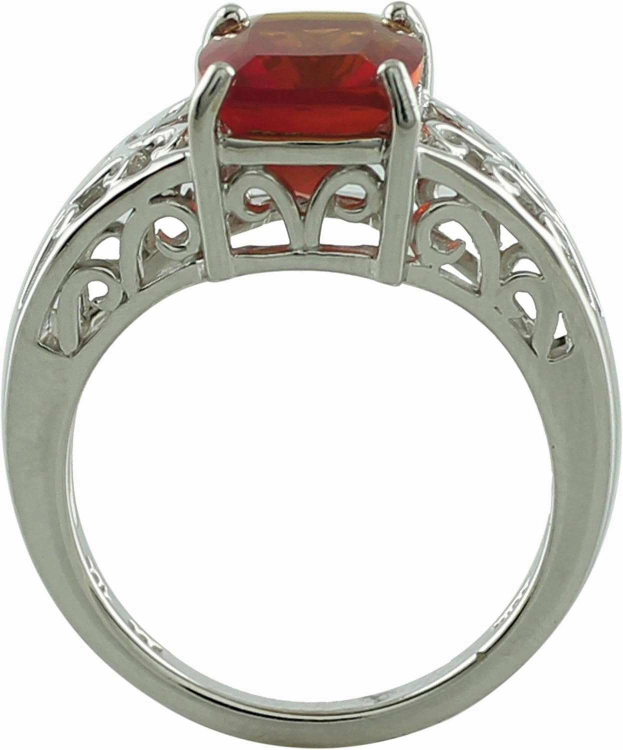 Carillon Stunning Brazilian Fire Opal Cushion Shape 10X8MM Natural Earth Mined Gemstone 925 Sterling Silver Ring Wedding Jewelry for Women & Men