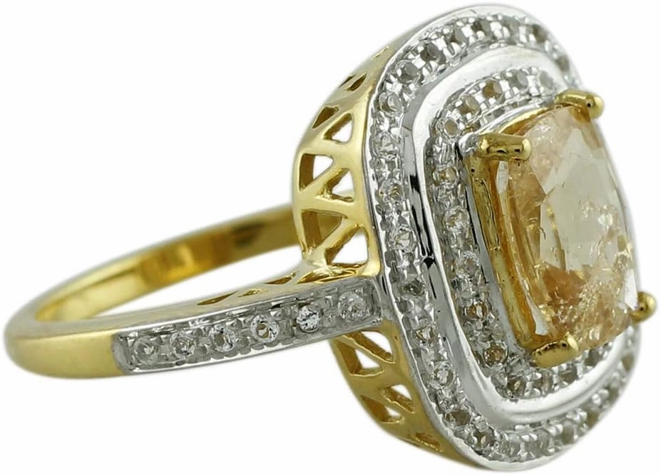 Carillon Stunning Imperial Hessonite Cushion Shape 9X7MM Natural Earth Mined Gemstone 925 Sterling Silver Ring Wedding Jewelry (Yellow Gold Plated) for Women & Men