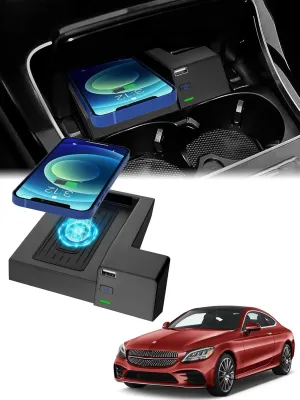 CarQiWireless Wireless Charger for Mercedes Benz C-Class/GLC-Class 2016 2017 2018 2019 2020 2021 2022 Accessories,Automotive Center Console Organizer Wireless Charging Pad for Mercedes C300/GLC 300