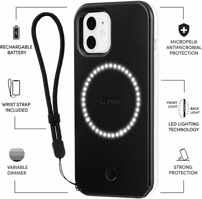 Case-Mate LuMee Halo Light Up Selfie Case for iPhone 12 Mini (5G) - Front & Rear Illumination - 5.4 Inch - Matte Black