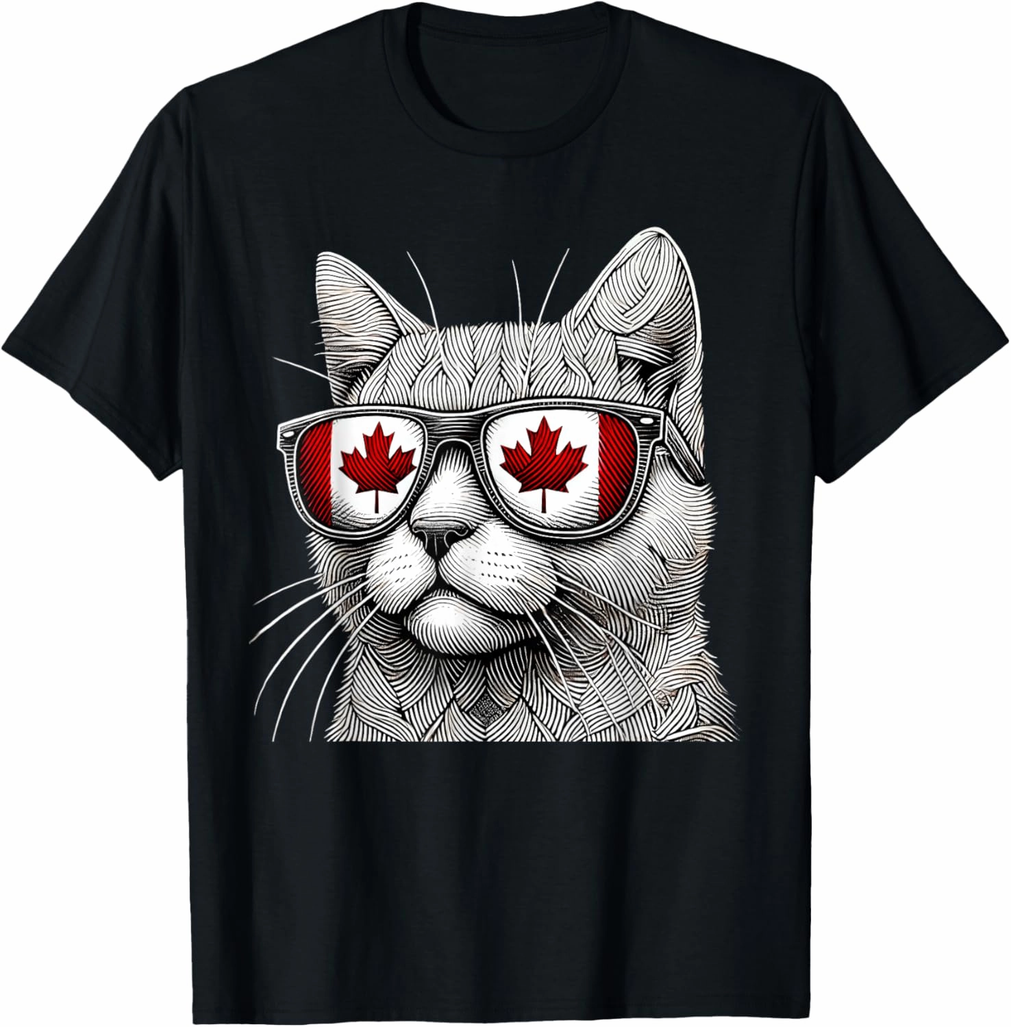 Cat Kitty Meow Sunglasses Canadian Flag Funny Canada Day T-Shirt
