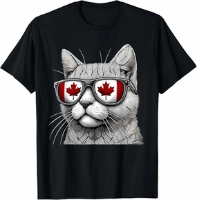 Cat Kitty Meow Sunglasses Canadian Flag Funny Canada Day T-Shirt