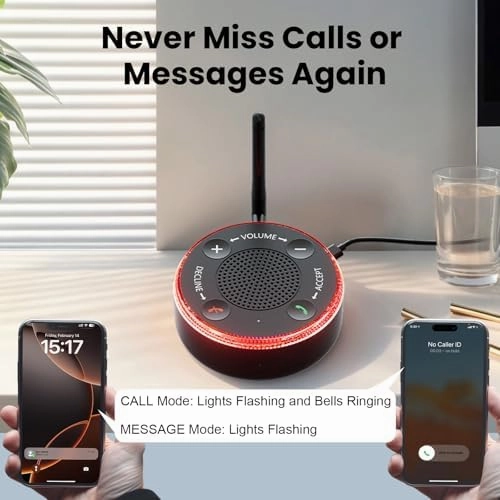 Cell Phone Ringer Amplifier for Elderly, External Ringer for Cell Phone, Bluetooth Ringer Amplifiers for Hard of Hearing – Loud Ringtone/Call, Message & App Alerts/Answer Calls