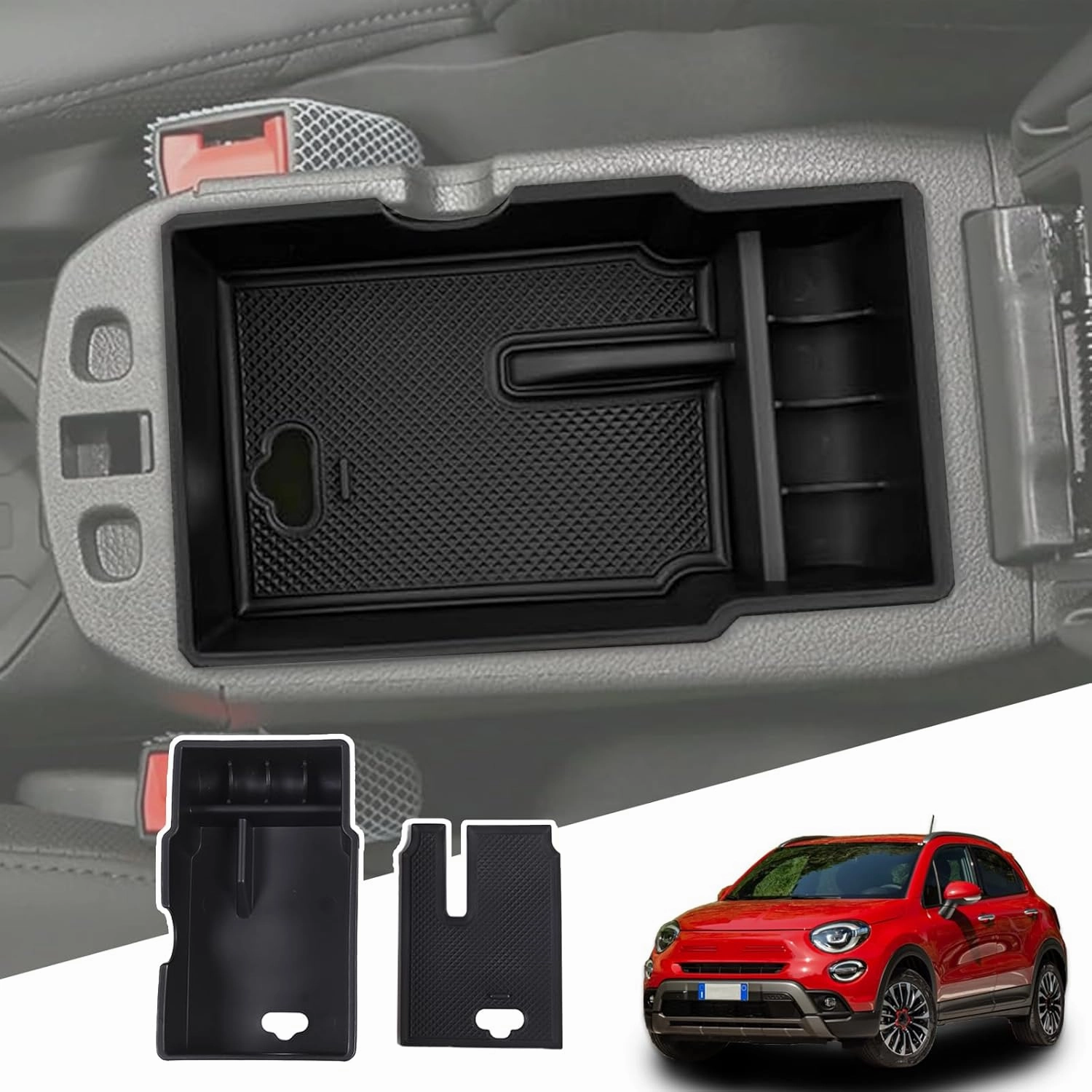 Central Console Armrest Storage Box Compatible with Fiat 500X Center Console Organizer Tray ABS Interior Accessories