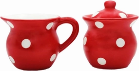 Ceramic Cream and Sugar Set (Red Polka Dot)
